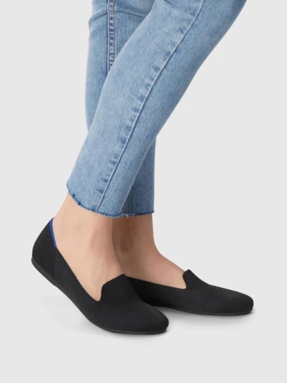 Rothy's Black Slip-On Loafers with Blue Trim